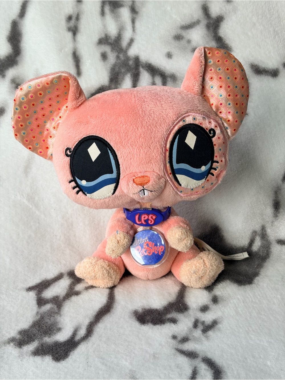 2007 Vintage Littlest Pet Shop VIP Pet Peach Pink Mouse 9” Plush Toy/65038/63989